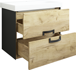 Sanflor Тумба под раковину Выборг 60 подвесная дуб крафт золотой/черная – фотография-3