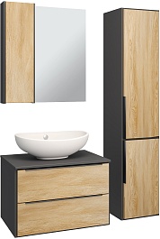 Runo Шкаф пенал Мальта 35 R подвесной дуб/черный – фотография-4