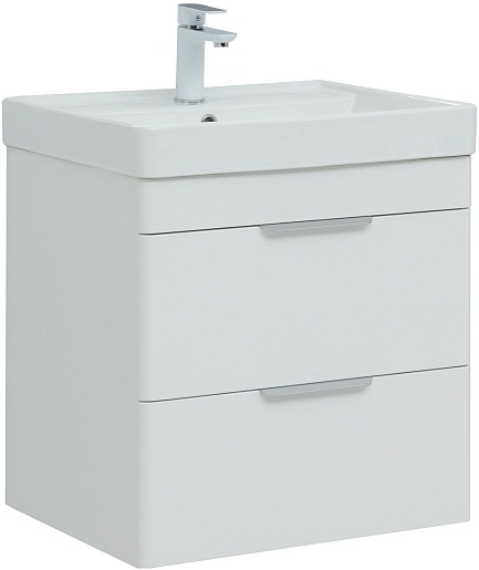 Aquanet Тумба под раковину Ирис New 60 2 ящика подвесная белая глянцевая – фото-1