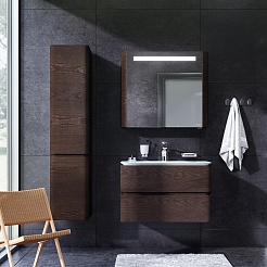 Am.Pm Зеркальный шкаф Sensation 80 L, с подсветкой, табачный дуб, текстурирован – фотография-6