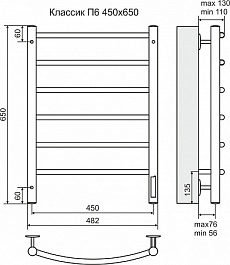 Terminus Полотенцесушитель электрический Классик П6 450х650 диммер справа – фотография-3