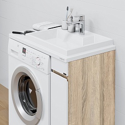 СанТа Тумба с раковиной под стиральную машину Марс 80 R белая/янтарное дерево – фотография-5