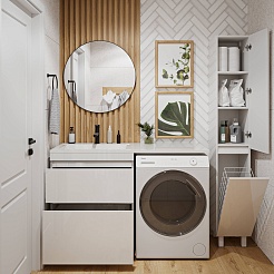 Vivon Тумба с раковиной под стиральную машину Donna 130L напольная белый глянец эмаль – фотография-11