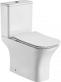 Azario Унитаз-компакт Fretta Square AZ-5121 безободковый с бачком с сиденьем микролифт белый – фотография-1