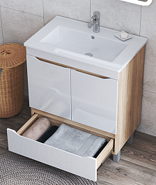 Vigo Тумба с раковиной Grani 750-2-1 белая/дуб сонома – фотография-2