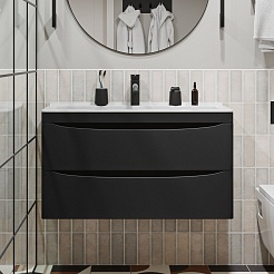 Vivon Тумба с раковиной Ostin 90 подвесная черная матовая – фотография-2