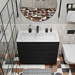 Vivon Тумба под раковину Ostin 90 напольная черная матовая – фотография-7