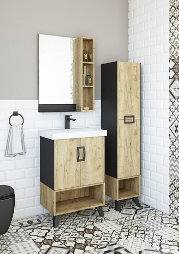 Sanflor Тумба с раковиной Выборг 60/2 дуб крафт золотой/черная – фотография-8