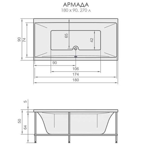 Aquatika Акриловая ванна H2O Армада Basic 180x90 cм – картинка-3