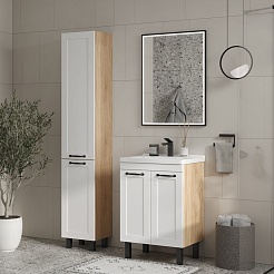 Equil Тумба под раковину Lago 60 2 ящика напольная белая/дерево – фотография-7