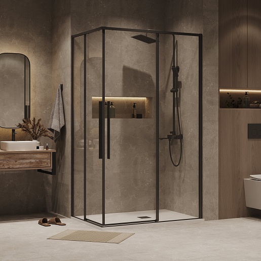 Grossman  Душевой уголок Galaxy 110x100x195 профиль черный матовый стекло прозрачное – картинка-3