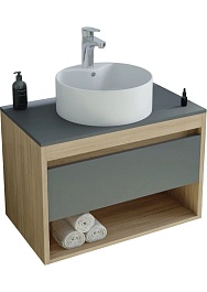 Teymi Тумба с раковиной Ritta 65 дуб эврика/графит матовый подвесная T60524 раковина T50104 – фотография-1