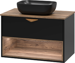 Brevita Тумба с раковиной Bergen 80 подвесная дуб галифакс олово/черная – фотография-5