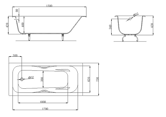 Owl 1975 Ванна чугунная Bjorn 1500x750 с ручками – фотография-4