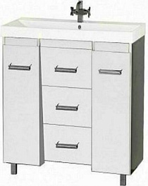 Misty Тумба для умывальника Джулия QVATRO конус 90, 3 ящика, белая – фотография-1