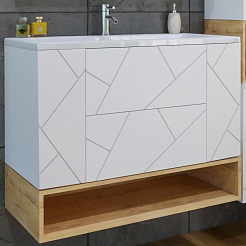 Бриклаер Тумба с раковиной Кристалл 100 с нишей белая/дуб бунратти – фотография-2