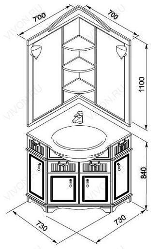 Aquanet Зеркало для ванной "Луис 70" угловое бежевое (171915) – фотография-4