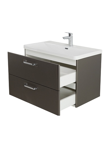 BelBagno Тумба с раковиной Due 80 подвесная Оружейная сталь ручки Хром полированный – фотография-2