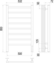 Terminus Полотенцесушитель электрический Аврора П8 500x850 хром – фотография-3