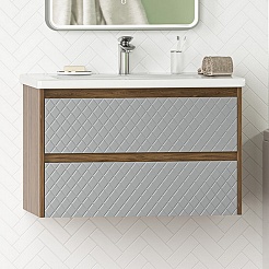 Brevita Тумба под раковину Chester 80 подвесная серый/дуб чарльстон темно-коричневый – фотография-2