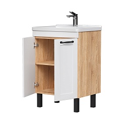 Equil Тумба под раковину Lago 70 2 ящика напольная белая/дерево – фотография-2