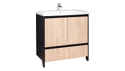 Velvex Мебель для ванной напольная Klaufs 80 черная/дерево – фотография-4