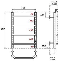 Point Полотенцесушитель электрический П4 400x600 PN06846 хром – фотография-3