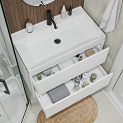 Vivon Тумба с раковиной Kristi 80 подвесная белая матовая рифленая – фотография-4