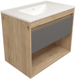 Teymi Тумба с раковиной Vitra 75 Волна подвесная дуб/графит – фотография-1