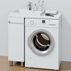 СанТа Тумба с раковиной под стиральную машину Марс 90 L белая/светлое дерево – фотография-1