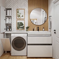 Vivon Тумба с раковиной под стиральную машину Donna 150R 2 ящика напольная белый глянец – фотография-14