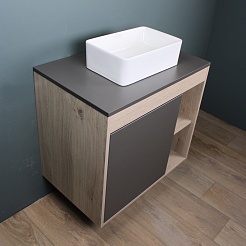 Teymi Тумба с раковиной Nura 80 Helmi Mini 38 подвесная дуб/графит – фотография-2