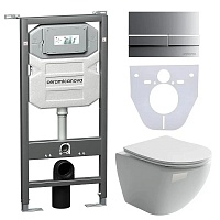 Ceramicanova Подвесной унитаз Metropol Rimless с шумоизоляционной панелью CN1000 с системой инсталляции Envision кнопка Flat хром матовый