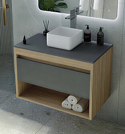 Teymi Тумба с раковиной Ritta 75 дуб эврика/графит матовый подвесная T60525 раковина T50303 – фотография-1