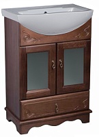 Bas Тумба под раковину Варна 75 орех, ящик, вставки стекло