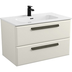 Cezares Тумба с раковиной Eco Cer-N 80 брашированная альпака CZR-8095-80 ручки матовые чёрные – фотография-1