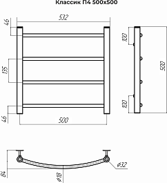 Terminus Полотенцесушитель водяной Классик П4 500x500 хром – фотография-3