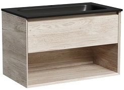 Sancos Мебель для ванной Marmi 1.0 80 дуб галифакс натуральный чёрная раковина – фотография-4