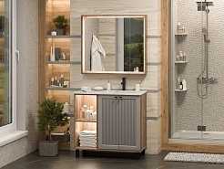 Brevita Мебель для ванной Lumus 90 R с подсветкой серая/дуб галифакс олово – фотография-2