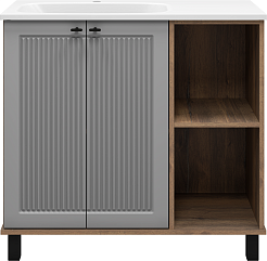 Brevita Тумба под раковину Lumus 90 L с подсветкой серая/дуб галифакс олово – фотография-2