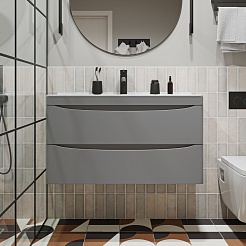 Vivon Тумба с раковиной Ostin 90 подвесная серая матовая – фотография-2