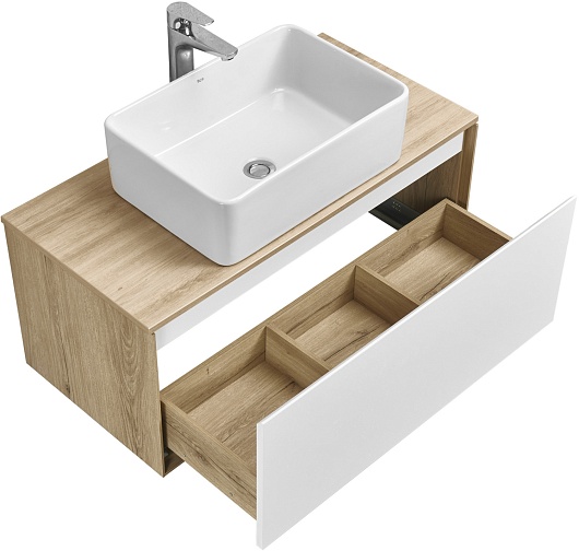 Акватон Мебель для ванной Либерти 90 Mila 50 белая/дуб эльвезия – фотография-4