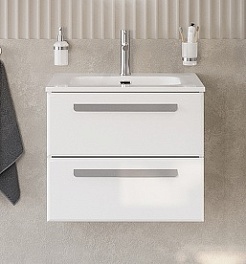 Cezares Тумба с раковиной Eco Cer-N 60 bianco lucido CZR-8095-60 ручки серые – фотография-1