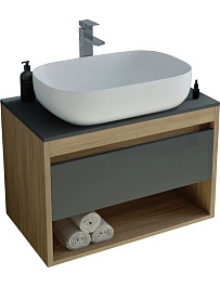 Teymi Тумба с раковиной Ritta 75 дуб эврика/графит матовый подвесная T60525 раковина T50202 – фотография-1