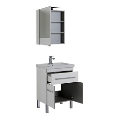 Aquanet Тумба с раковиной Сиена 60 напольная, дверцы, белая – фотография-7