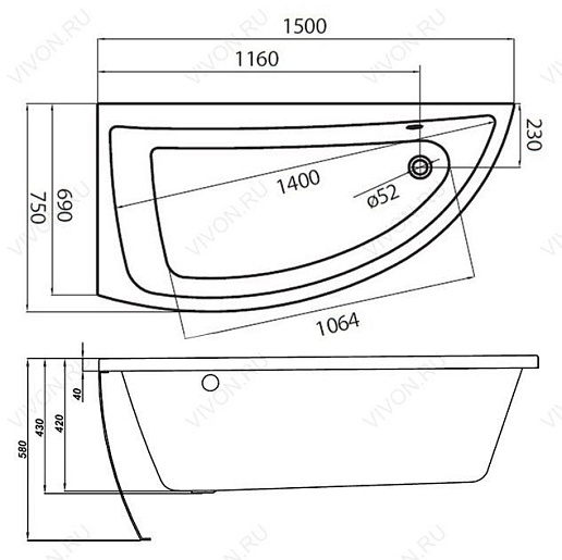Cersanit Акриловая ванна "Nano" 150 L – картинка-3