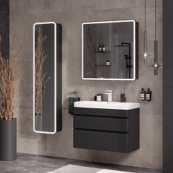 Equil Тумба под раковину Eltoro 80 2 ящика подвесная черный софт – фотография-4