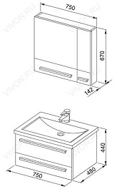 Aquanet Комплект мебели Нота 75 камерино венге (161268) – фотография-3