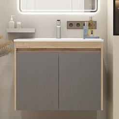 Teymi Тумба с раковиной Netta 80 подвесная дуб/графит – фотография-3