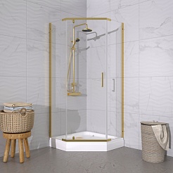 Triton Душевой уголок Дека-Голд 100x100 стекло прозрачное профиль золото с поддоном – фотография-4